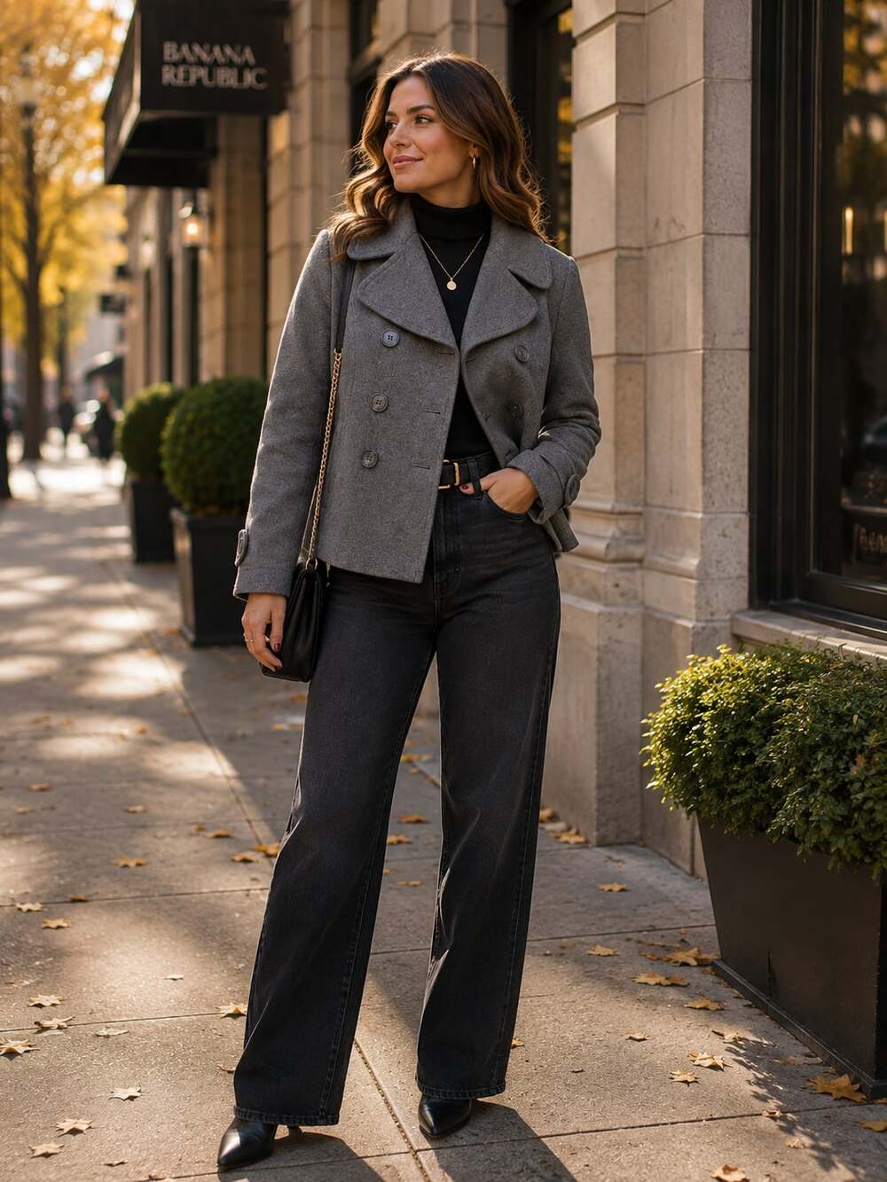 Banana Republic Women's Gray Double-Breasted‎ Peacoat,  size S